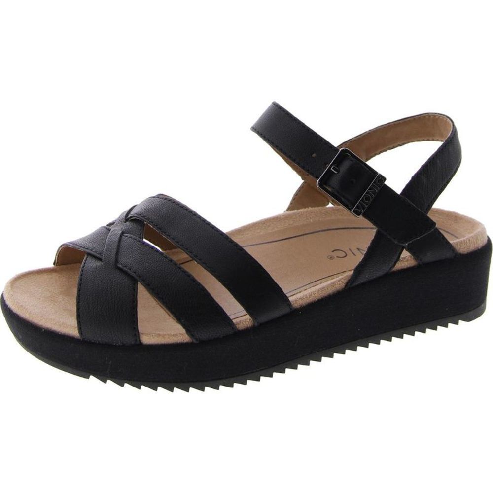 Vionic Womens Violet Black Leather Ankle Strap Platform Sandals Shoes New